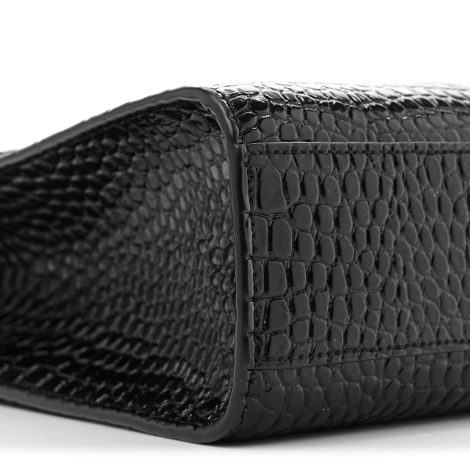 Shiny Calfskin Crocodile Embossed Manhattan Baguette Black