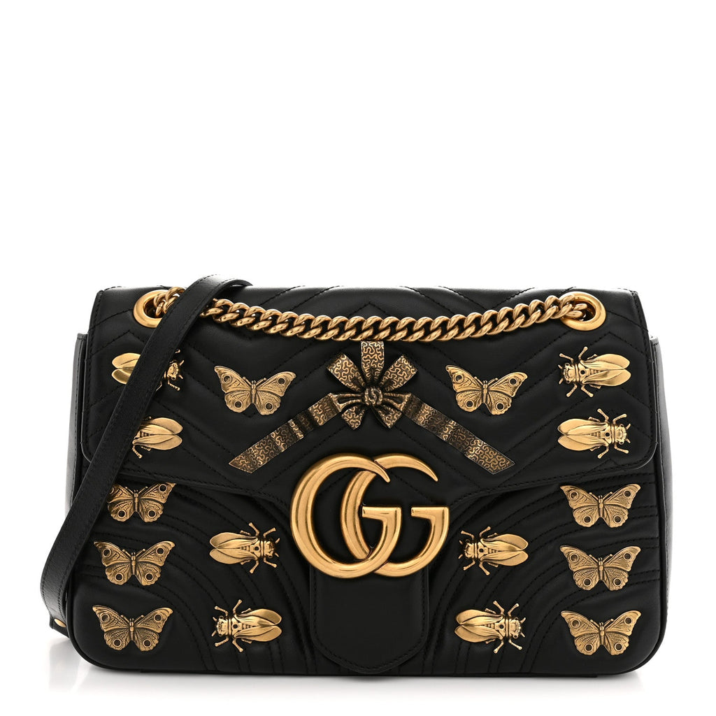 Calfskin Matelasse Animal Studs Medium GG Marmont Shoulder Bag Black