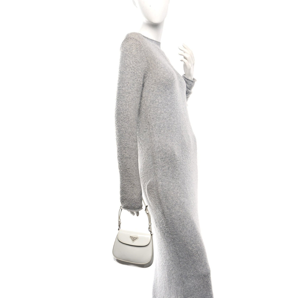 Spazzolato Mini Cleo Flap Adjustable Strap Shoulder Bag White