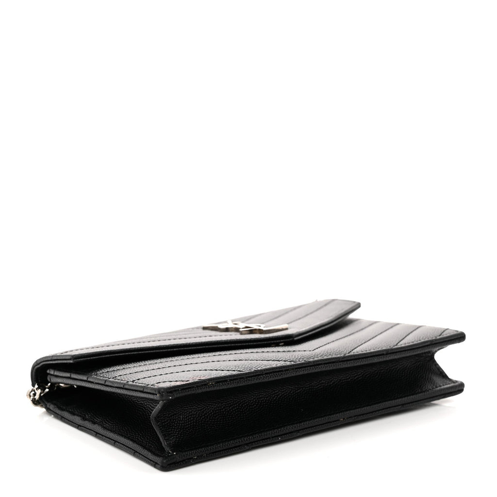 Grain De Poudre Matelasse Chevron Monogram Envelope Chain Wallet Black