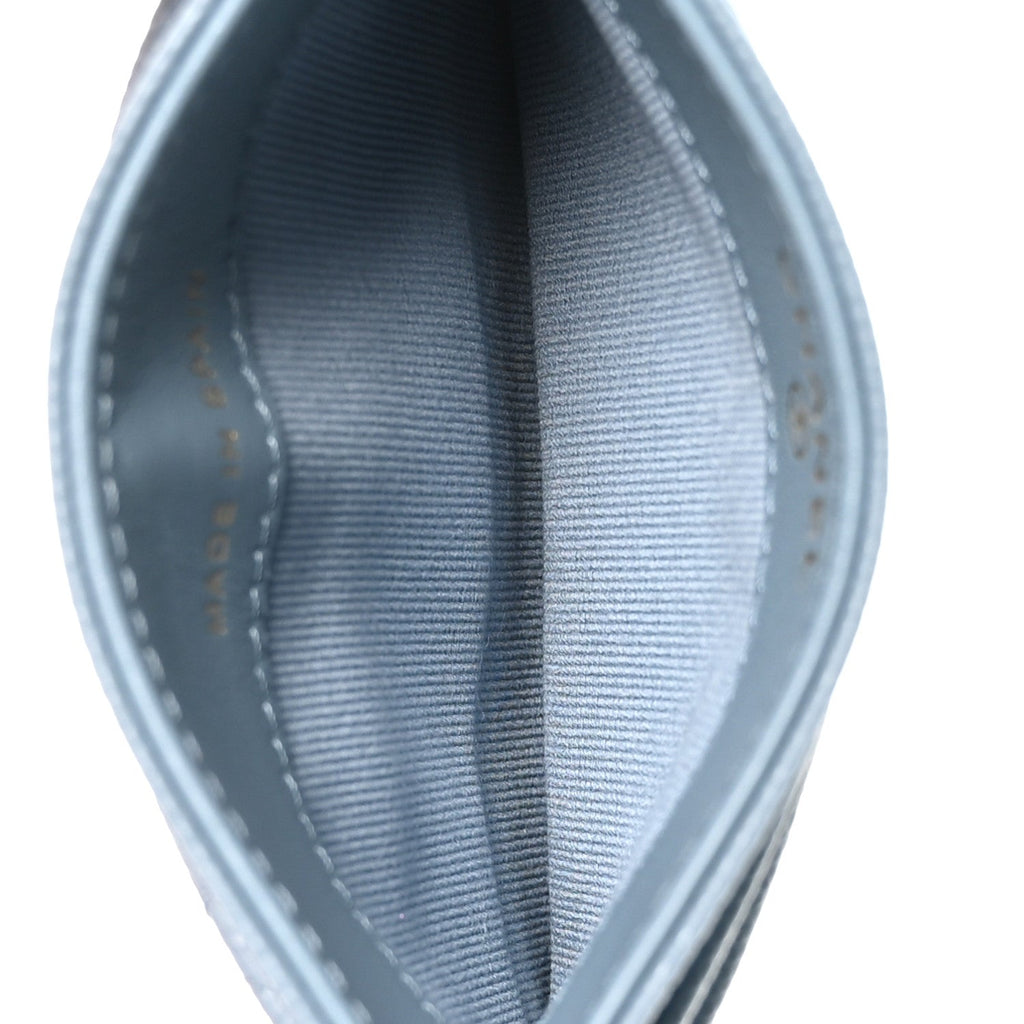 Caviar Quilted Crystal Card Holder Light Blue