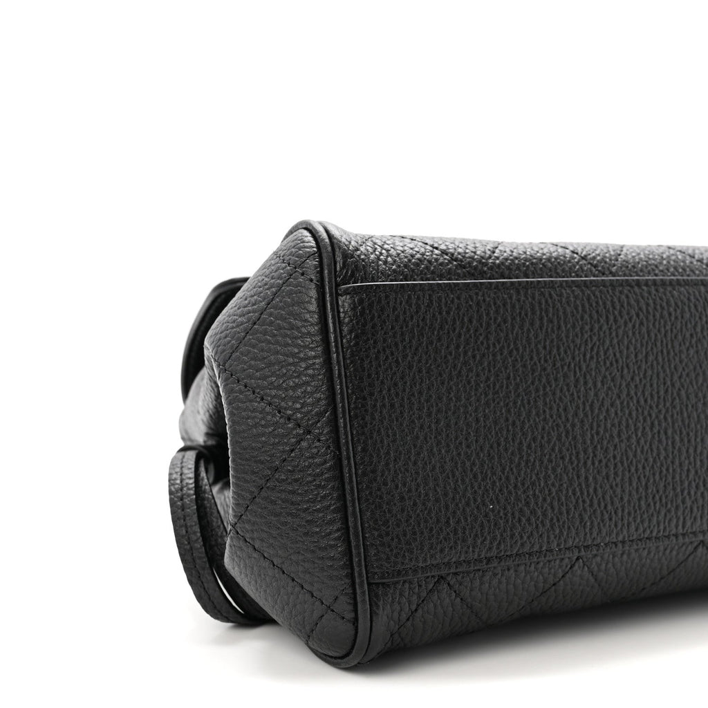 Grained Calfskin Stitched Urban Essentials Small Shopping Bag Black