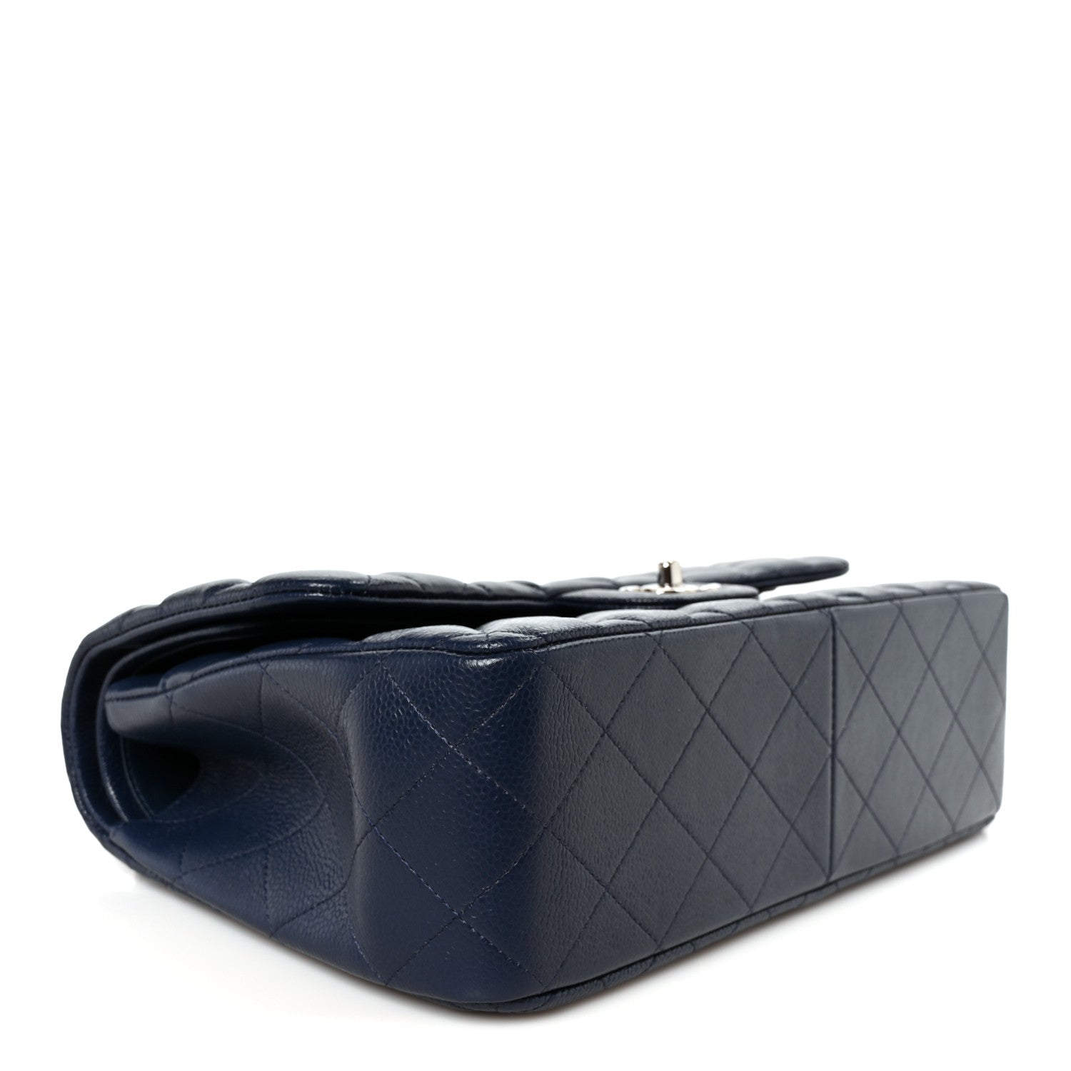 Caviar Quilted Jumbo Double Flap Navy Blue