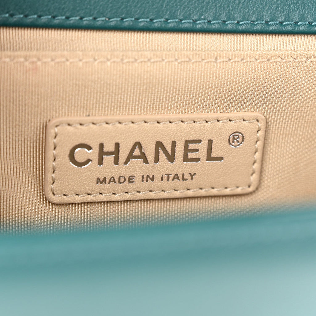 Calfskin Chevron Quilted Medium Boy Flap Turquoise