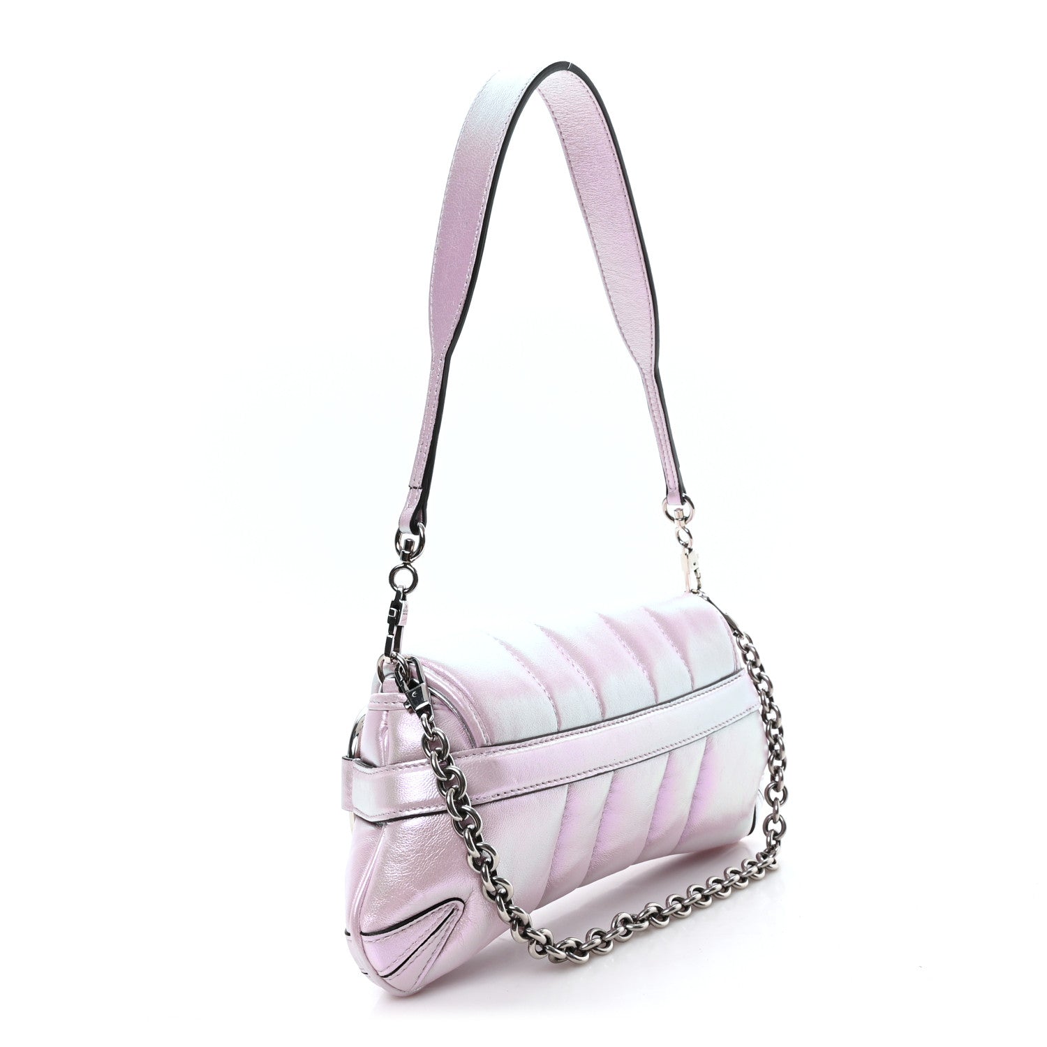 Iridescent Nappa Vertical Matelasse Small Maxi Horsebit Chain Shoulder Bag Escape Pink