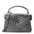 Metallic Grain De Poudre Matelasse Chevron Monogram Medium College Bag Gunmetal