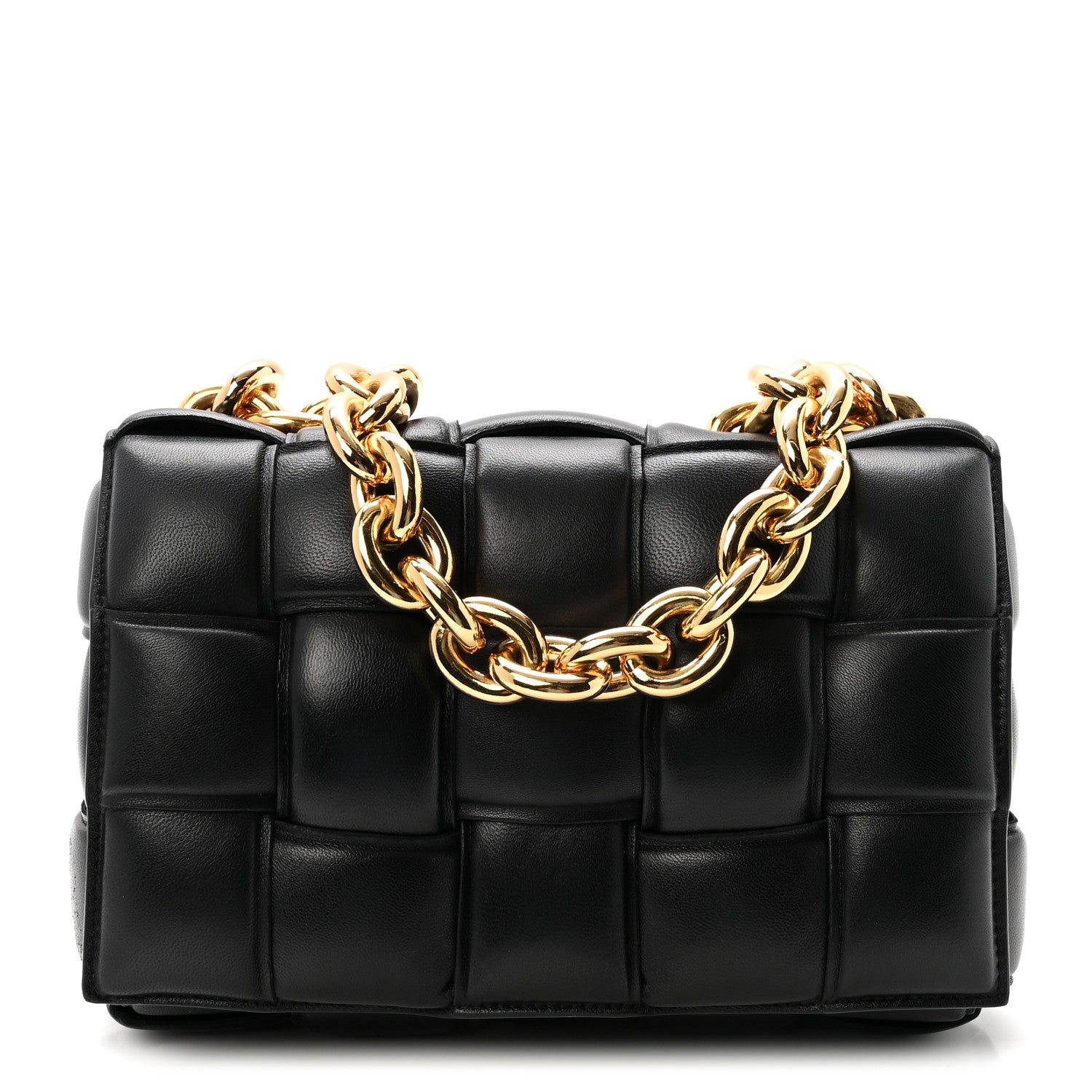 Lambskin Maxi Intreccio Padded Chain Cassette Crossbody Bag Black