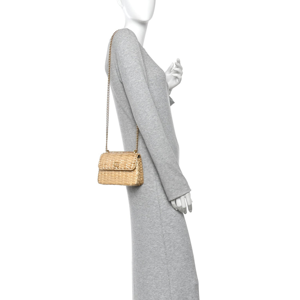 Glazed Wicker Mini Cestino Shoulder Bag Natural