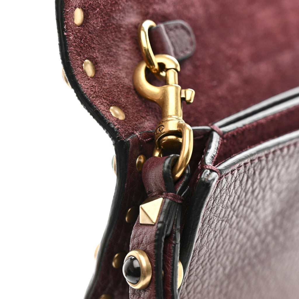 Pebbled Calfskin Rockstud Rolling Wristlet Clutch  Rubin