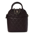 Caviar Quilted Top Handle Clutch With Chain Dark Brown