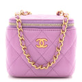 Lambskin Quilted Pearl Crush Mini Vanity Case With Chain Purple