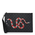 GG Supreme Monogram Kingsnake Zip Wristlet Pouch Black Grey