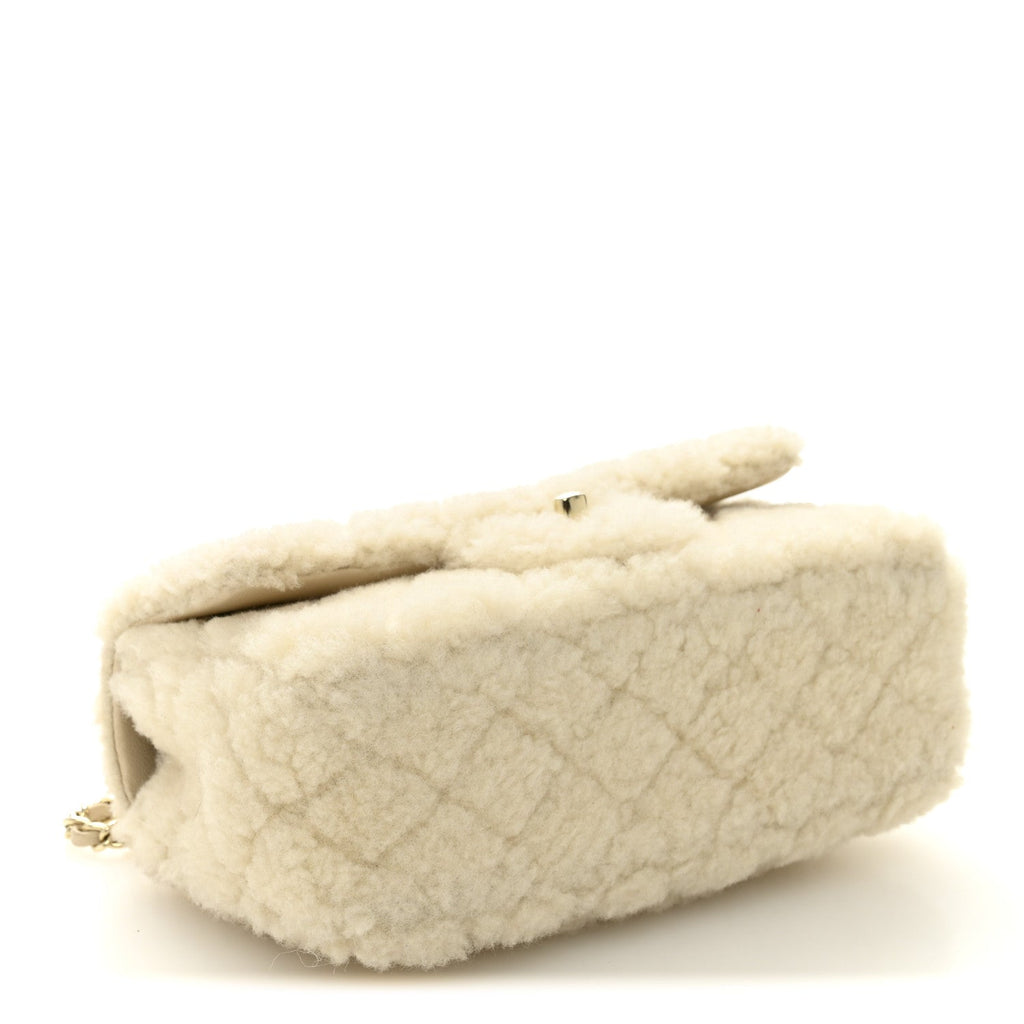 Shearling Quilted Mini Top Handle Rectangular Flap Ecru