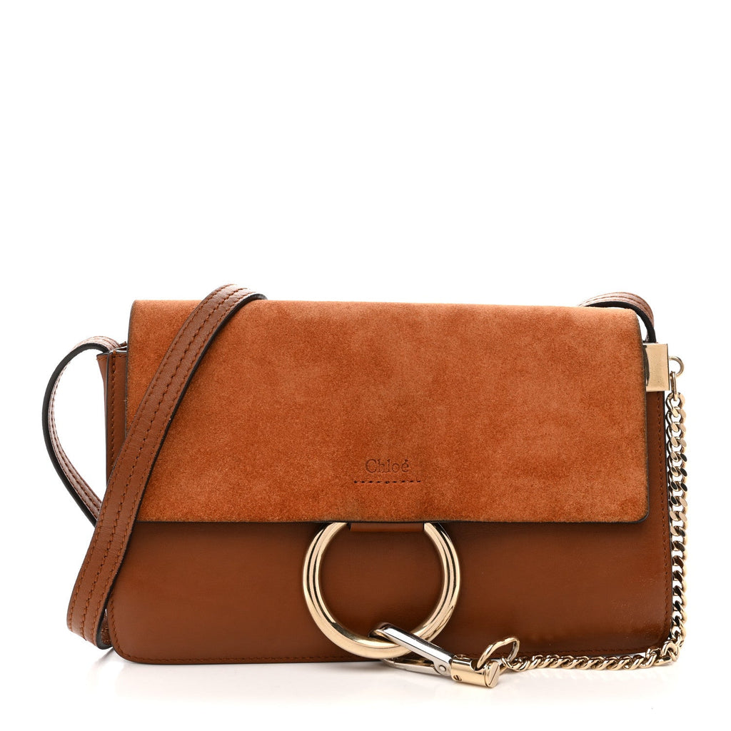 Suede Calfskin Small Faye Shoulder Bag Tobacco