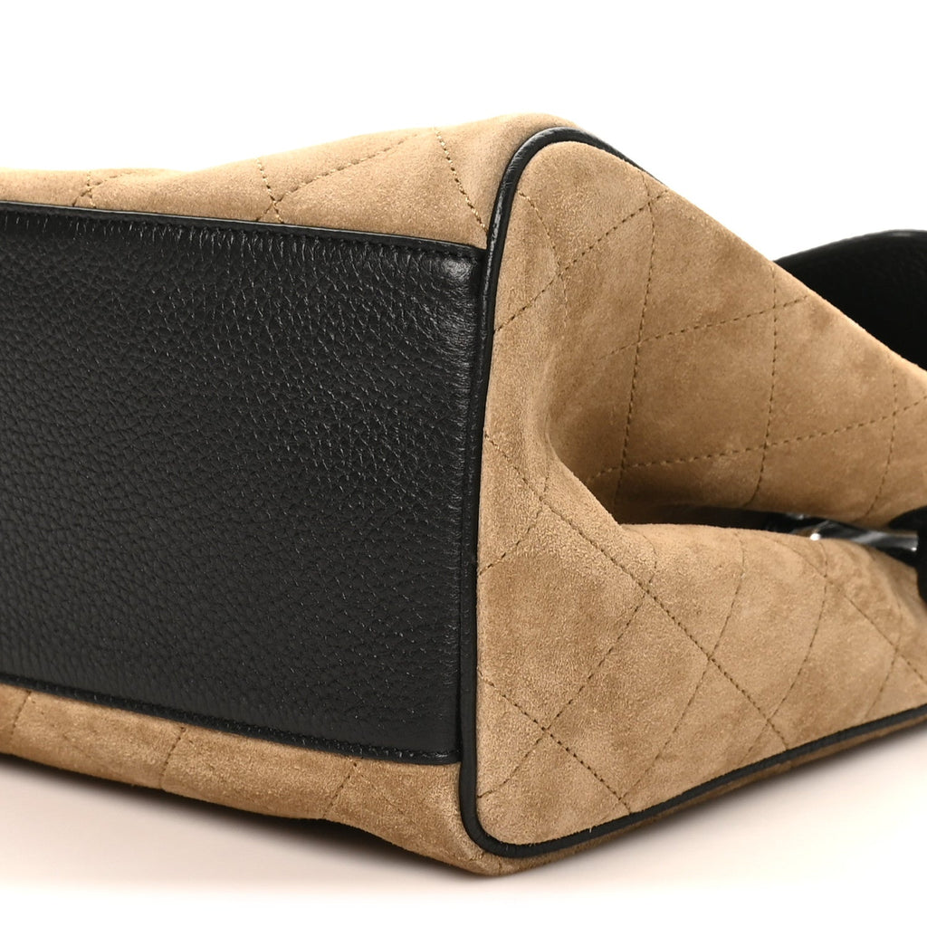 Grained Calfskin Suede Urban Essentials Large Shopping Bag Dark Beige Black