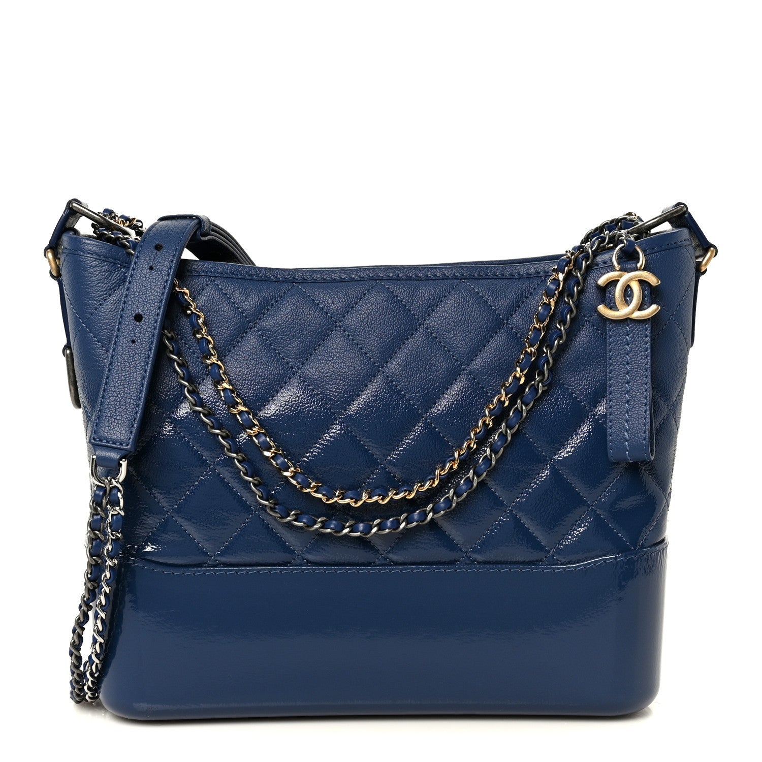 Patent Goatskin Quilted Medium Gabrielle Hobo Blue