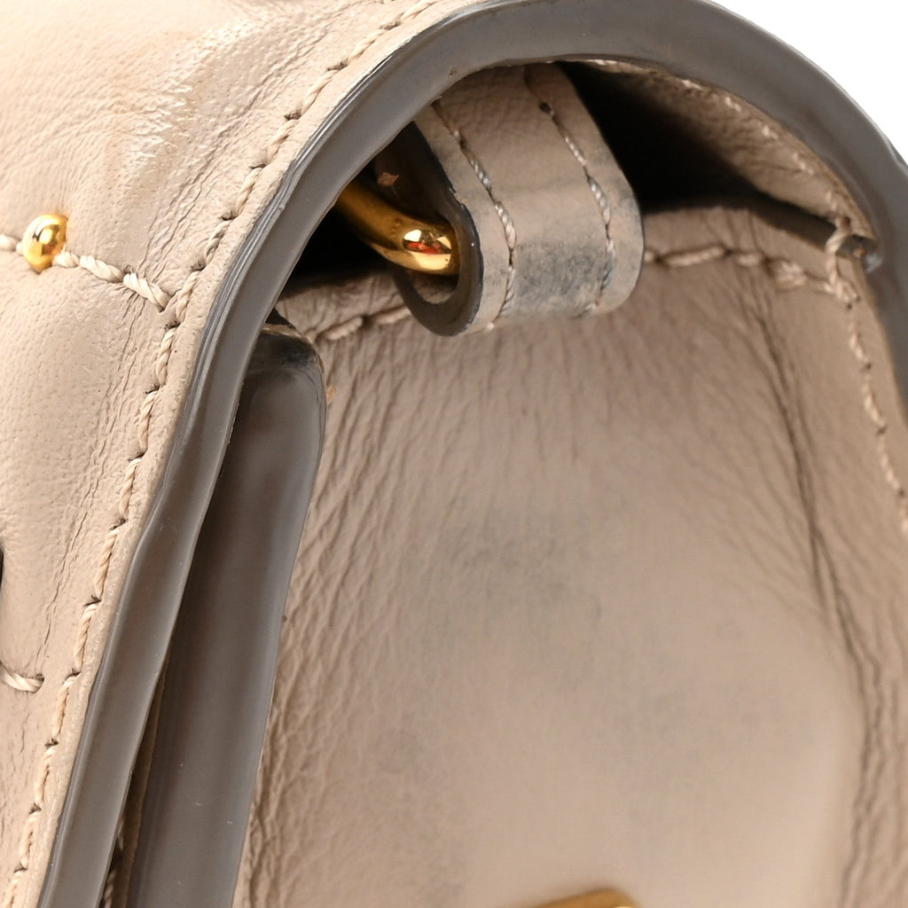 Calfskin Lambskin Quilted Studded Nile Bracelet Minaudiere Bag Pastel Grey