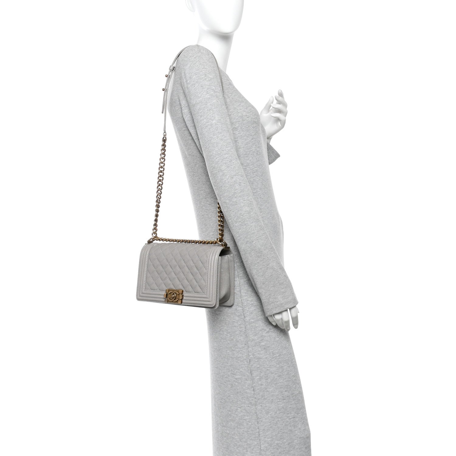 Caviar Quilted Medium Boy Flap Grey