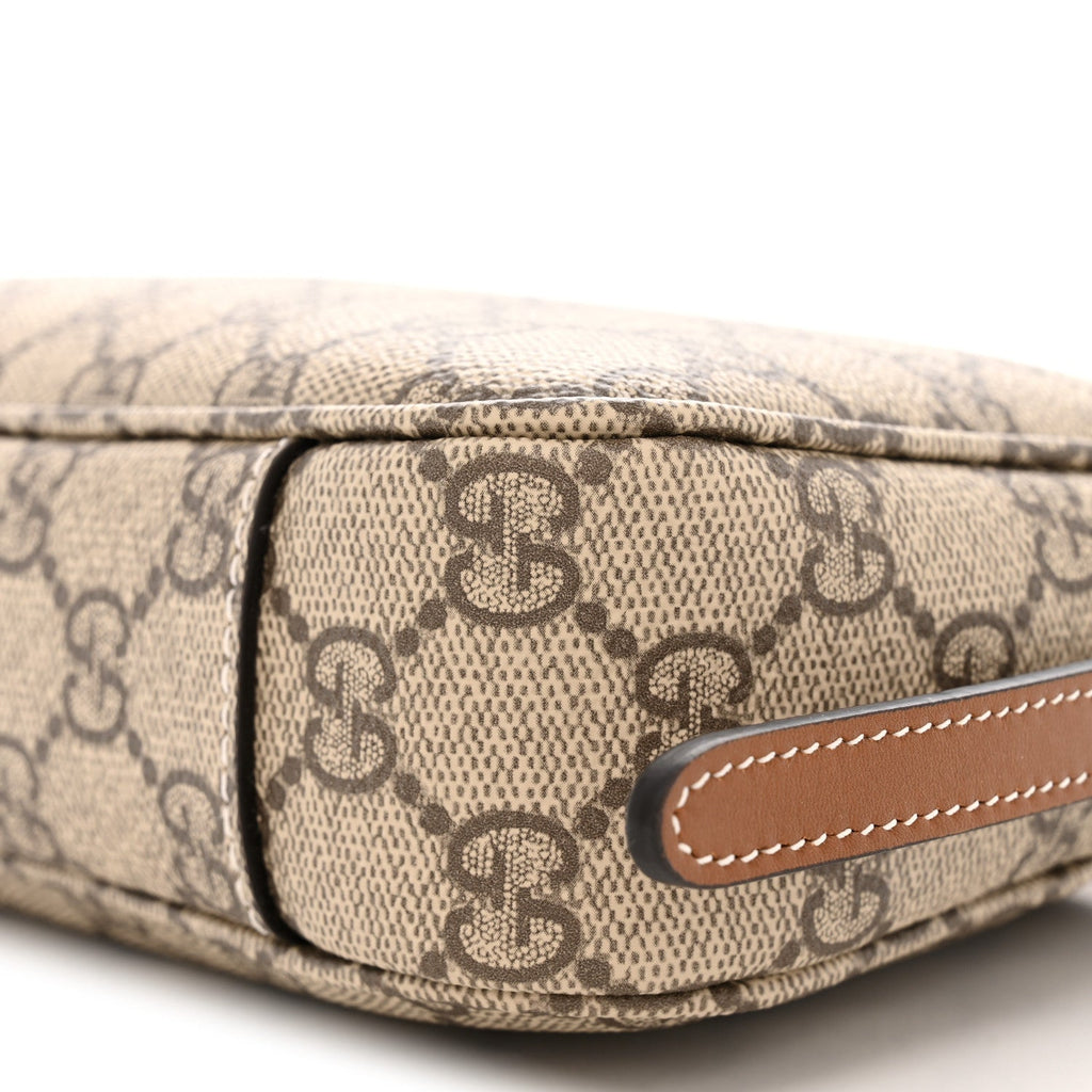 GG Supreme Monogram Textured Calfskin Small Emblem Shoulder Bag Beige Dark Brown