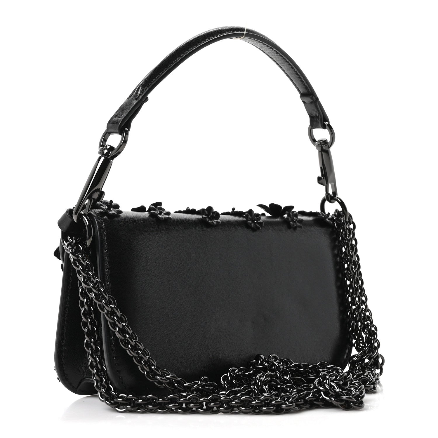Calfskin Floral Embroidered Monochrome Vlogo Small Loco Shoulder Bag Black