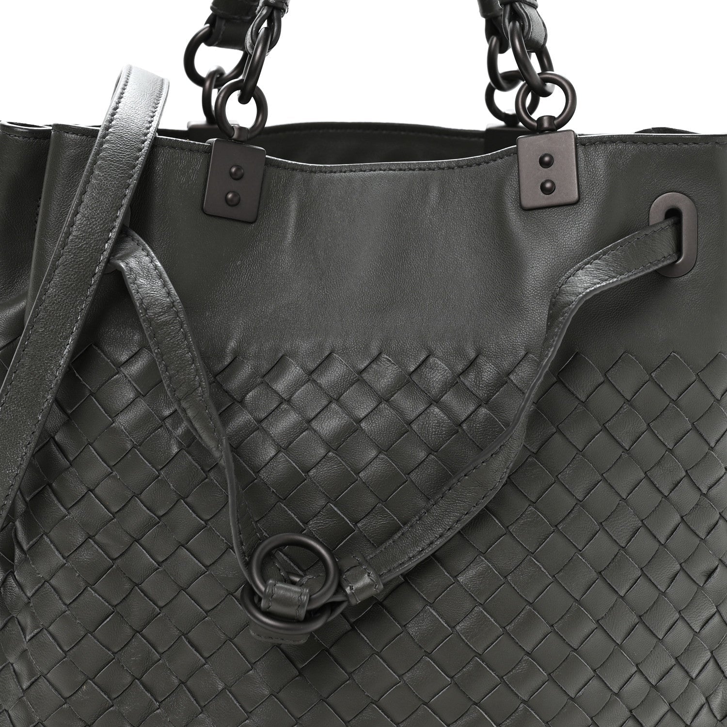 Nappa Intrecciato Drawstring Bucket Bag Grey