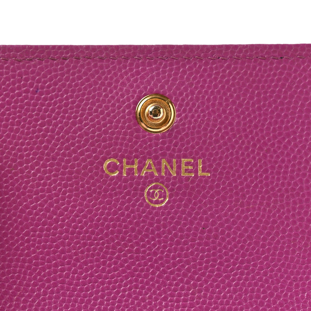 Caviar Quilted Textured CC Flap Card Holder Purple