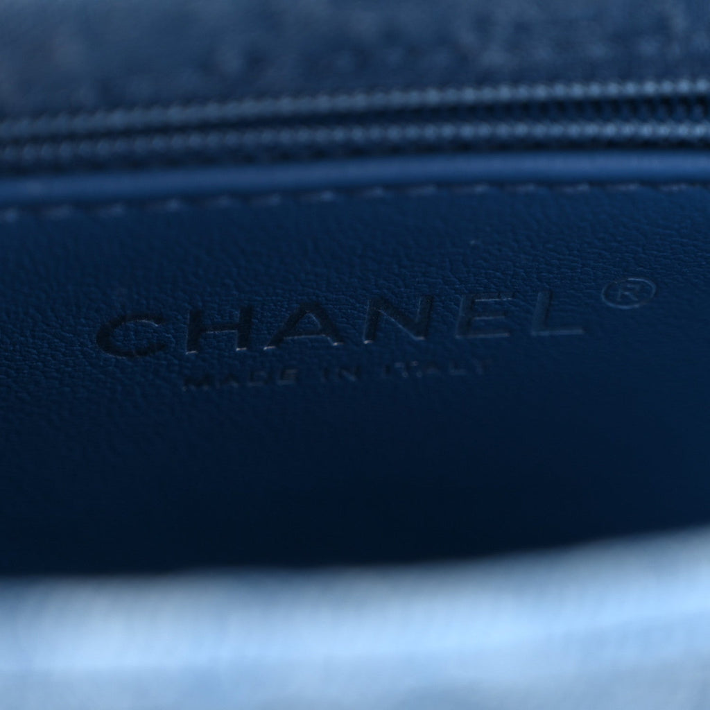 Denim Quilted Camellia Sweetheart Mini Flap Blue