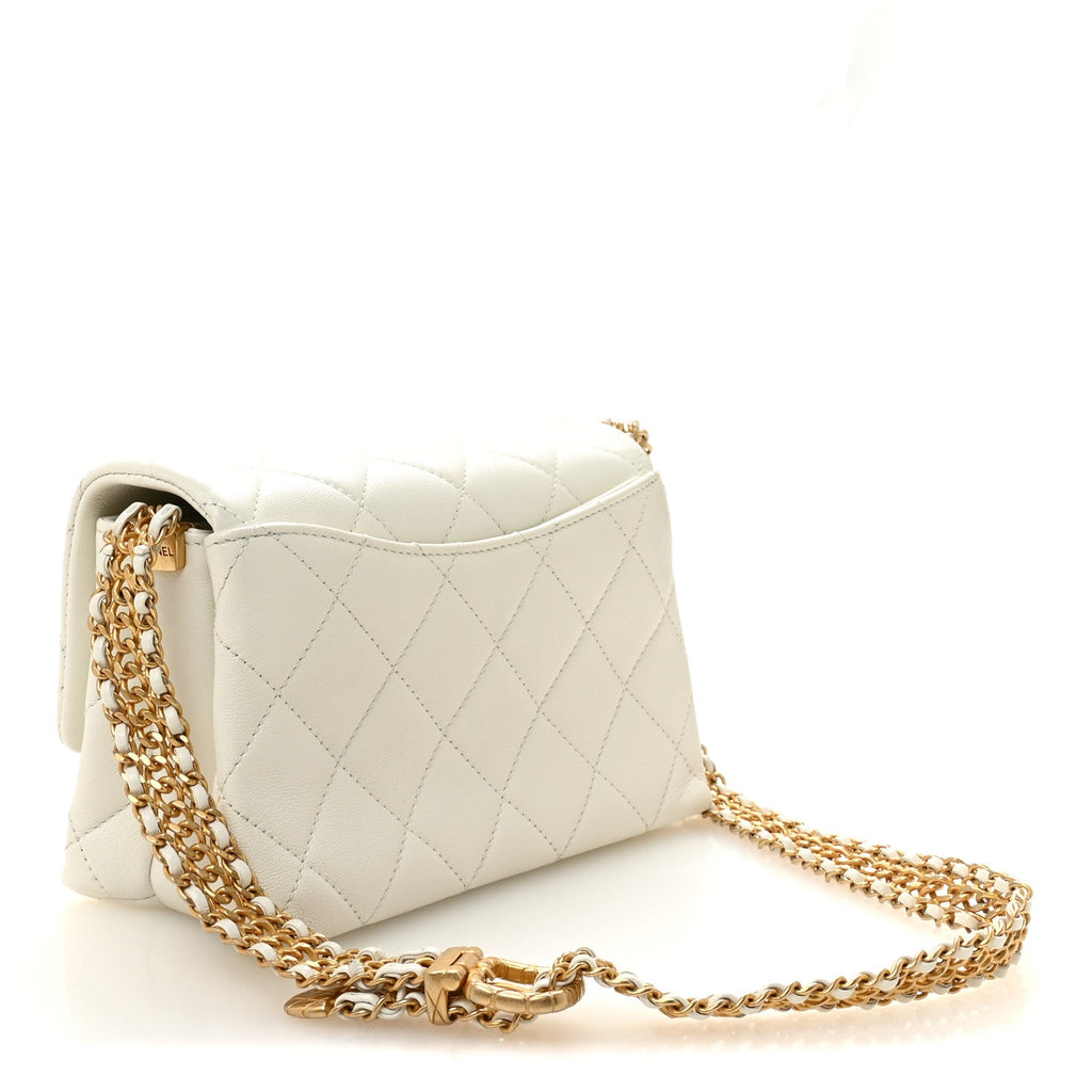 Lambskin Quilted Small CC Crystal Logo Chain Flap White