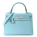 Madame Calfskin Kelly Sellier 25 Bleu Du Nord