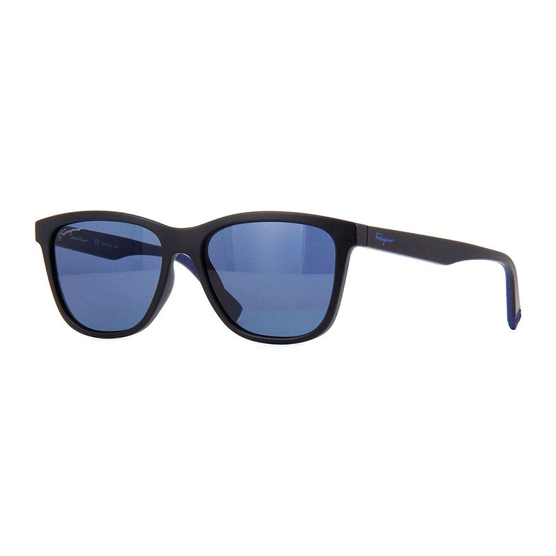 Salvatore Ferragamo Sunglasses Square Full Rim, Matte Black Frame and Blue Lens SF998S002