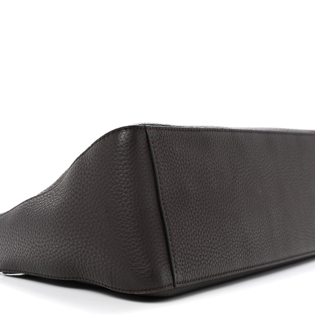 Grained Calfskin E/W Top Handle Bag Deep Brown