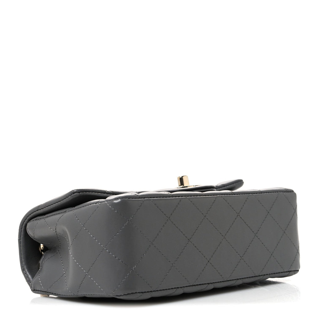 Lambskin Quilted Mini Rectangular Flap Grey