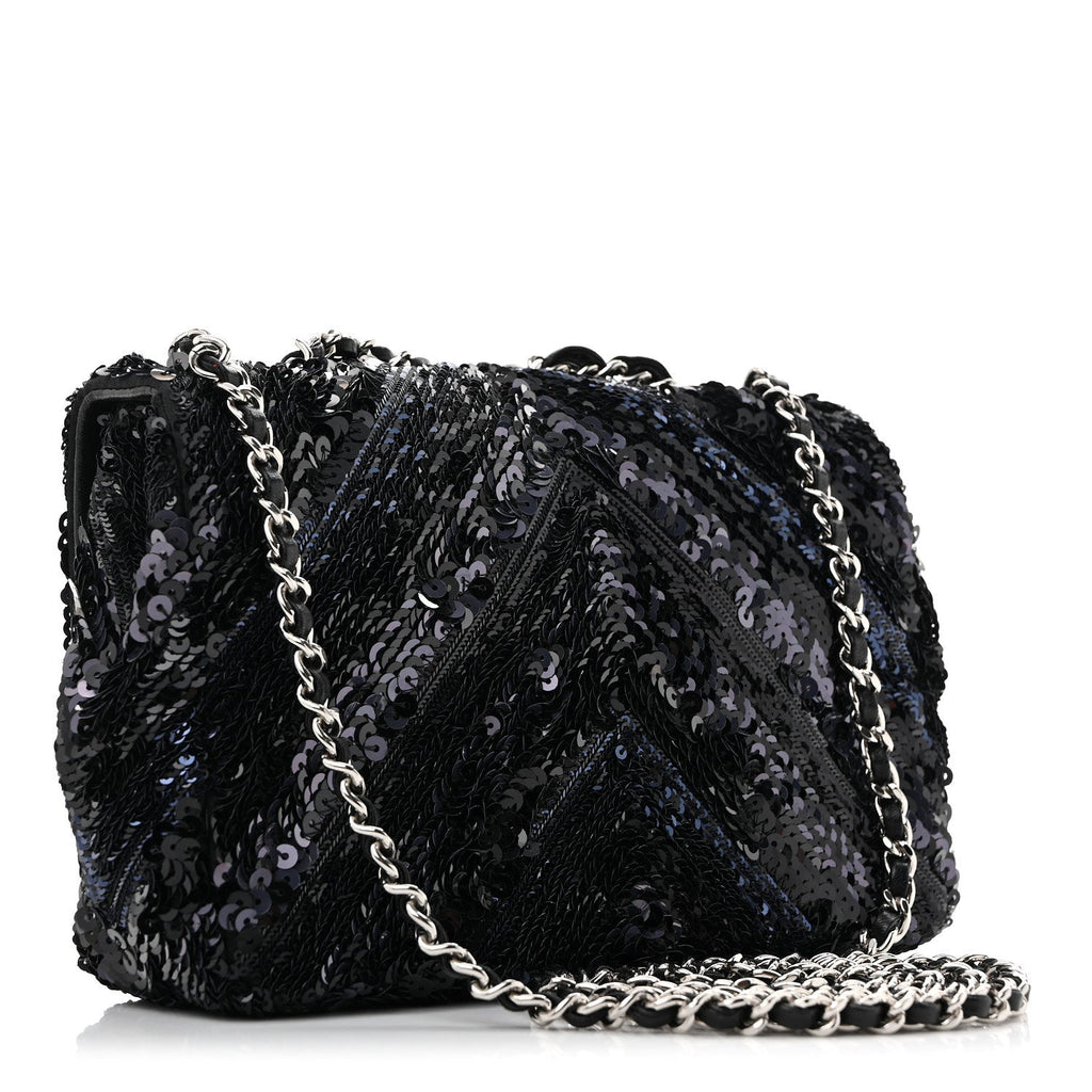 Sequins Chevron Mini Rectangular Flap Black Blue