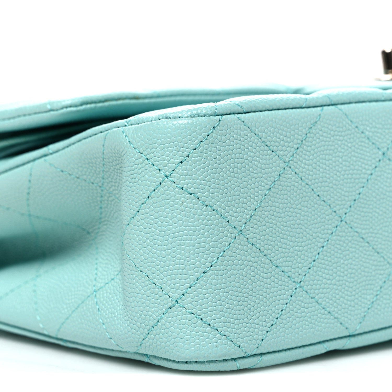 Caviar Quilted Medium Double Flap Light Blue