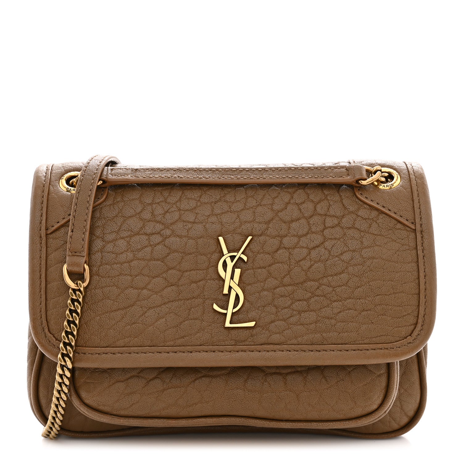 Grained Lambskin Monogram Mini Niki Chain Satchel Dark Cork