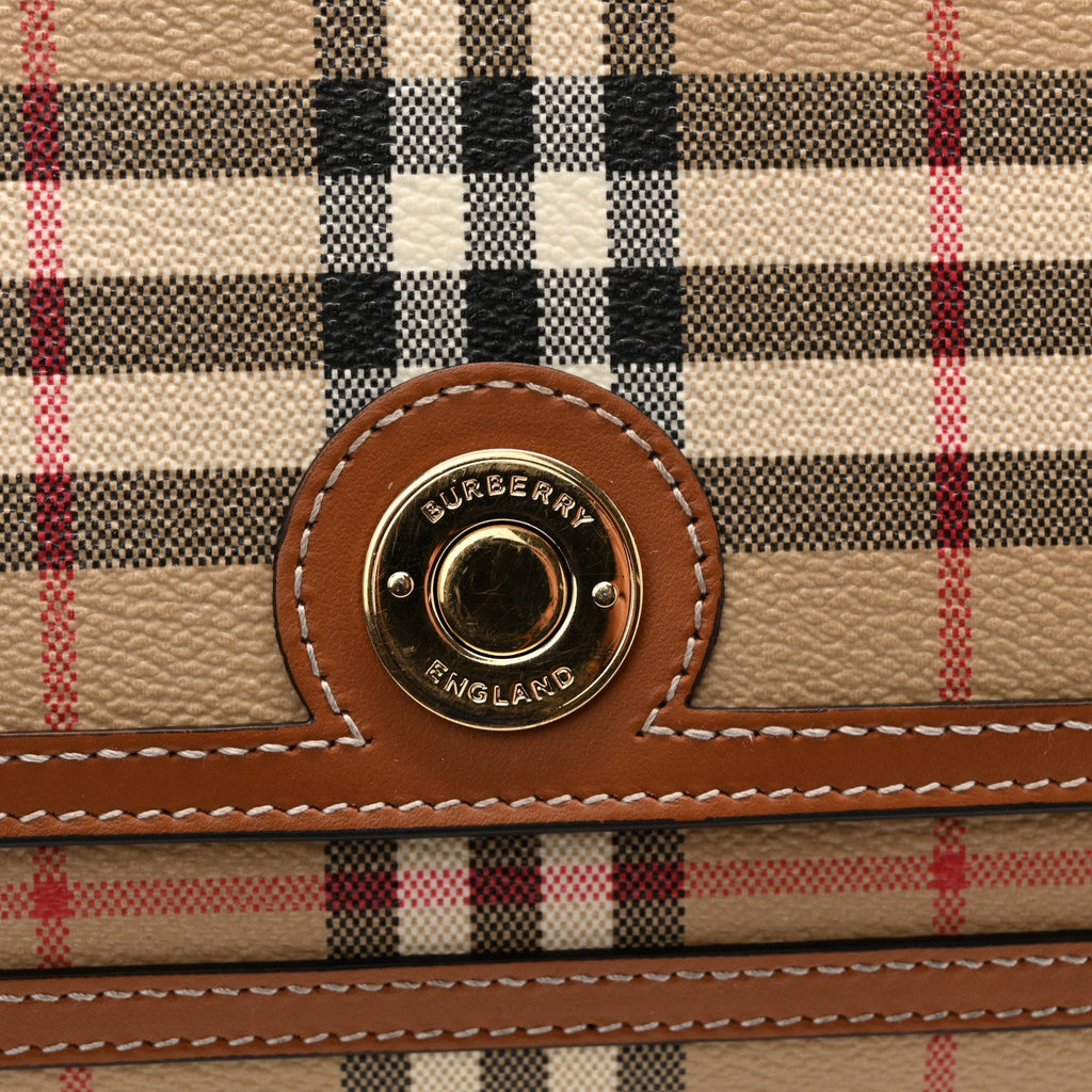 Coated Canvas Calfskin Vintage Check Medium Note Crossbody Bag Briar Brown