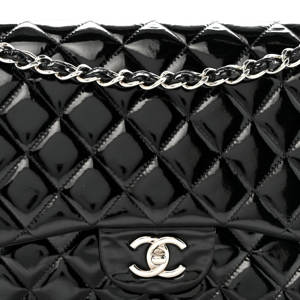 Patent Quilted Jumbo Double Flap Black