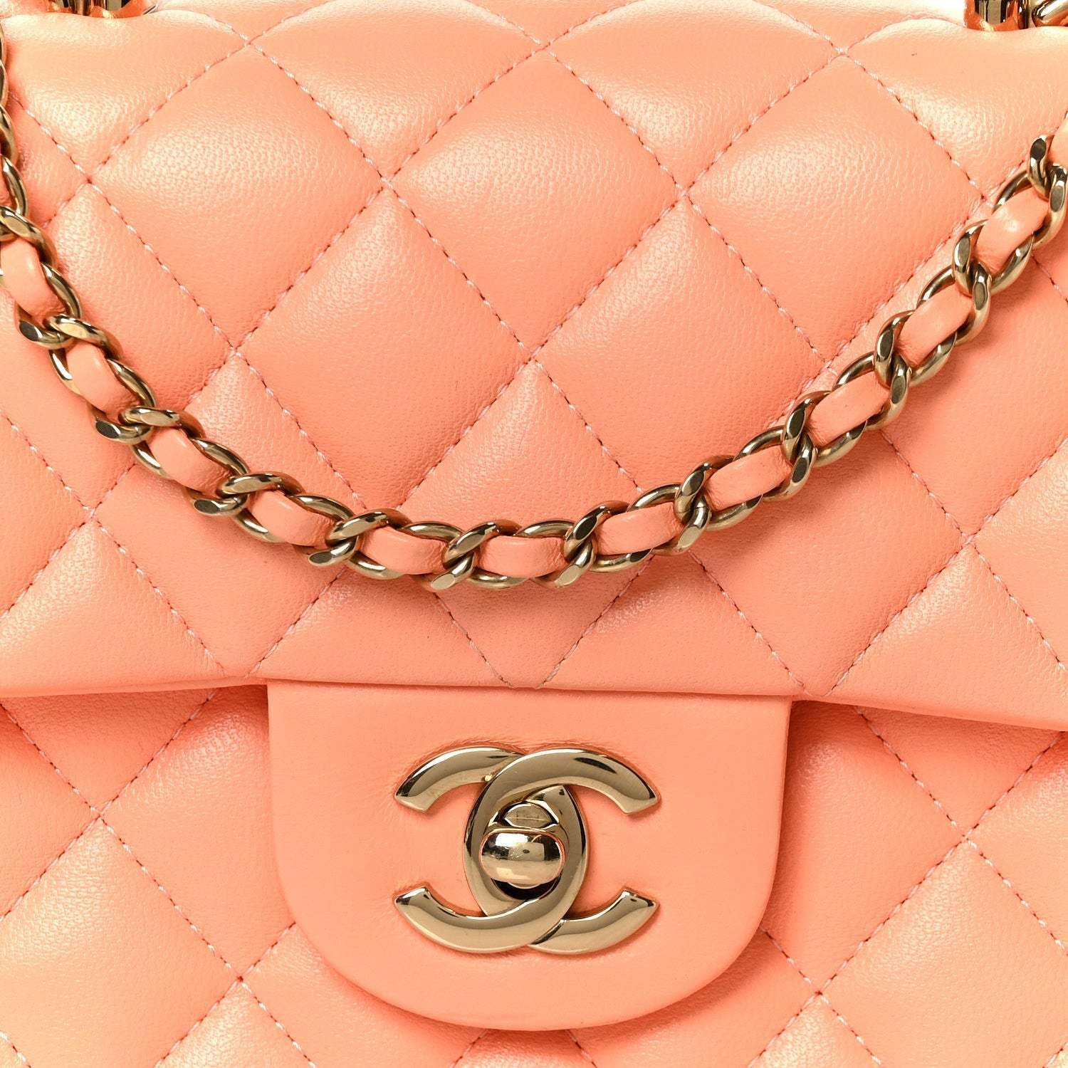Lambskin Quilted Mini Top Handle Rectangular Flap Light Orange