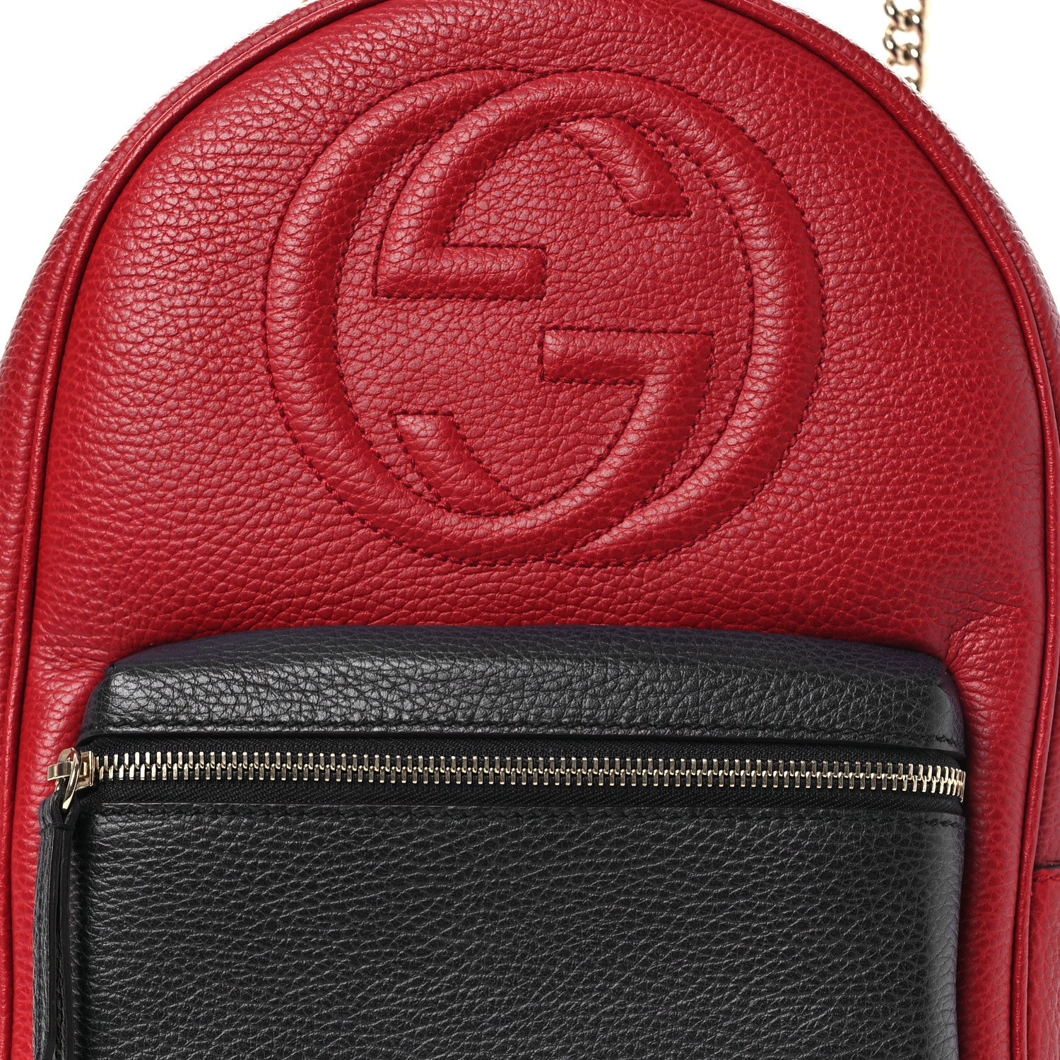 Pebbled Calfskin Bi-Color Soho Chain Backpack Red Navy