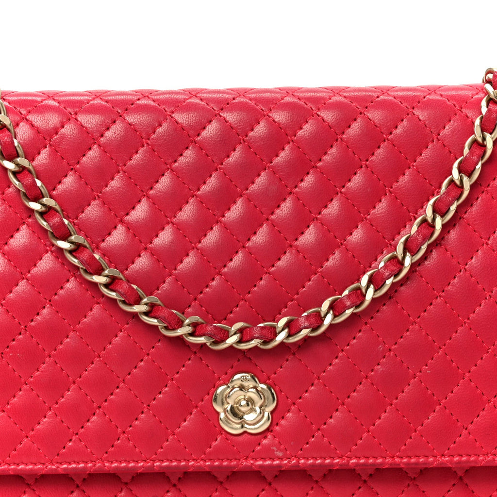 Lambskin Micro Quilted Wallet On Chain WOC Fuchsia