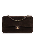 Suede Calfskin Small Souplissimo Maxi Flap Dark Brown
