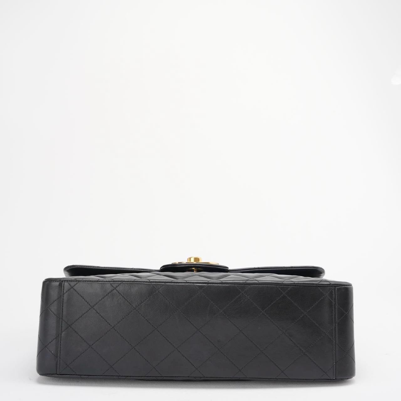 Chanel Vintage Black Maxi Classic Flap Bag Lambskin 1991-1994
