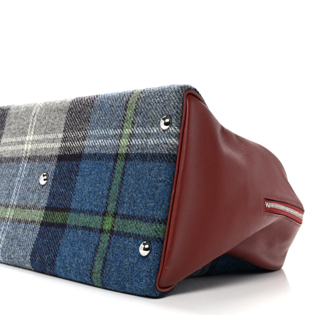 Evercolor Wool Tweed Tartan Galop d'Hermes Fourre Tout 50 Rouge H Bleu De Malte