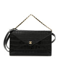 Calfskin Crocodile Embossed Clutch With Chain Black