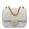 Lambskin Enamel Pearl Quilted Mini Charm Me Square Flap Light Blue