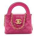 Shiny Aged Calfskin Quilted Mini Nano Kelly Shopper Dark Pink