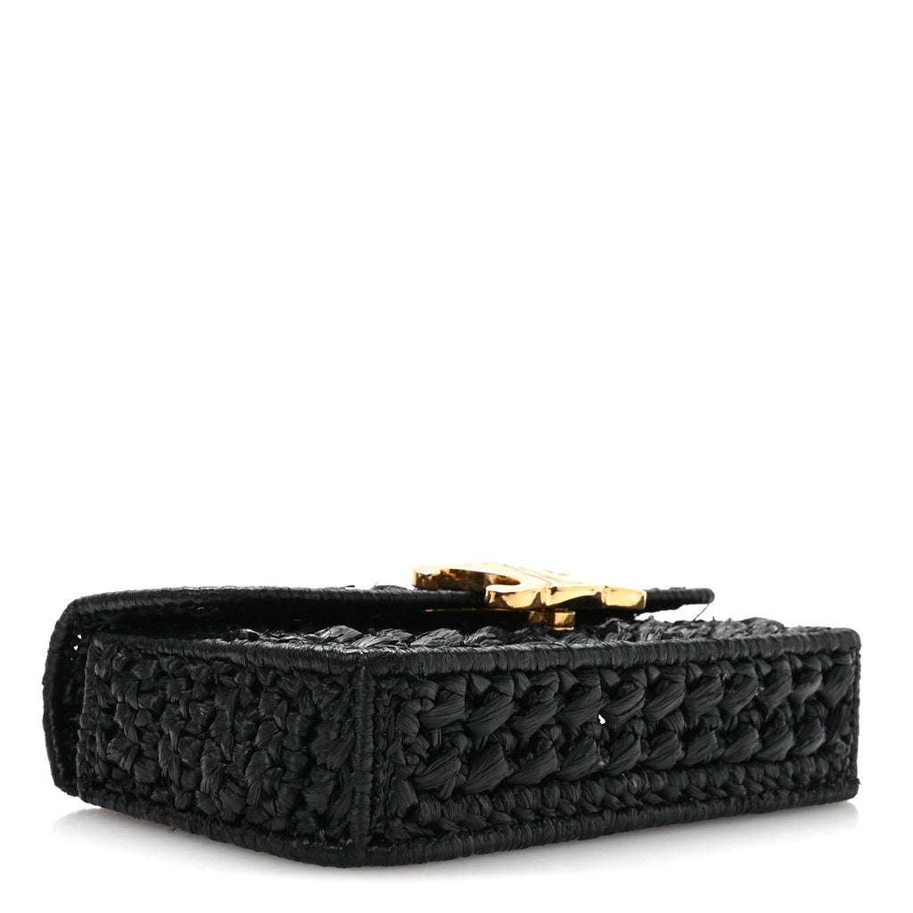 Raffia Effect Claude Chain Shoulder Bag Black