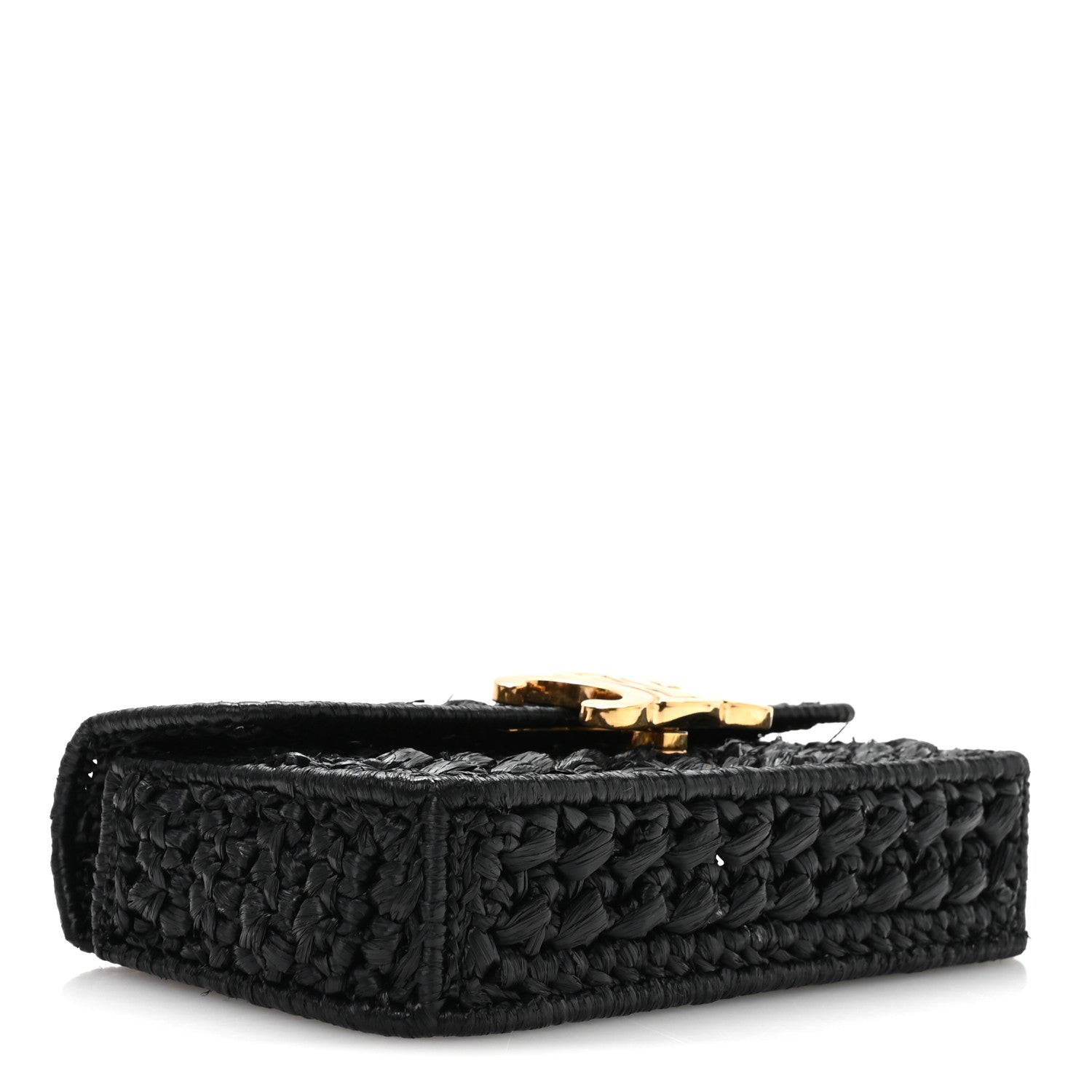 Raffia Effect Claude Chain Shoulder Bag Black