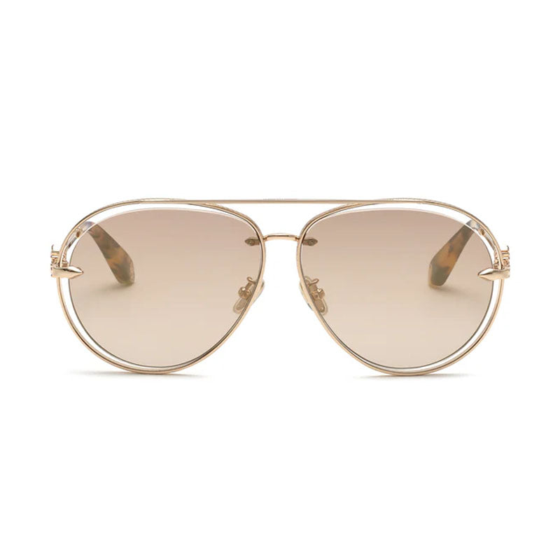 Roberto Cavalli Sunglasses Aviator Full Rim, Shiny Rose Gold Frame and Brown Gradient Lens SRC032M300G