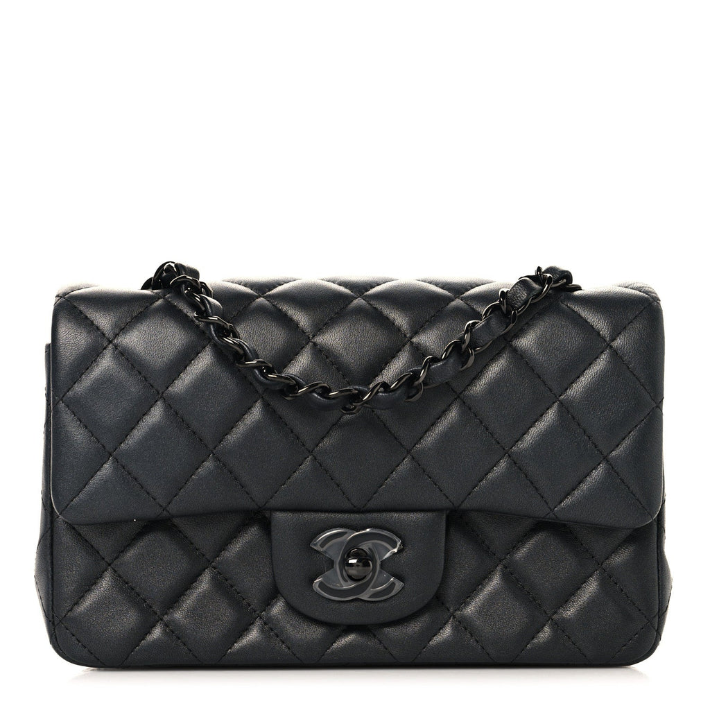 Pearly Lambskin Quilted Mini Rectangular Flap So Black